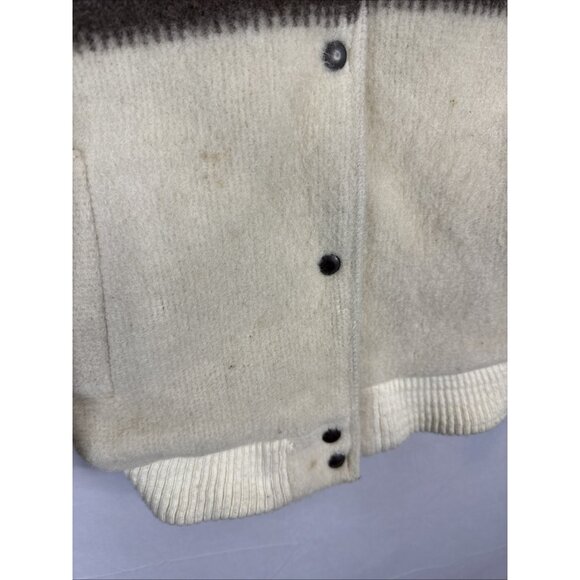 Vintage Myrna Wool Hooded Jacket Cream Brown Stripe 88% Wool Canada Women 5/6 - Picture 3 of 9
